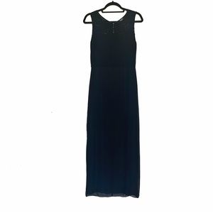 Vince Camuto Black Lace Yoke Sheer Overlay Maxi Dress